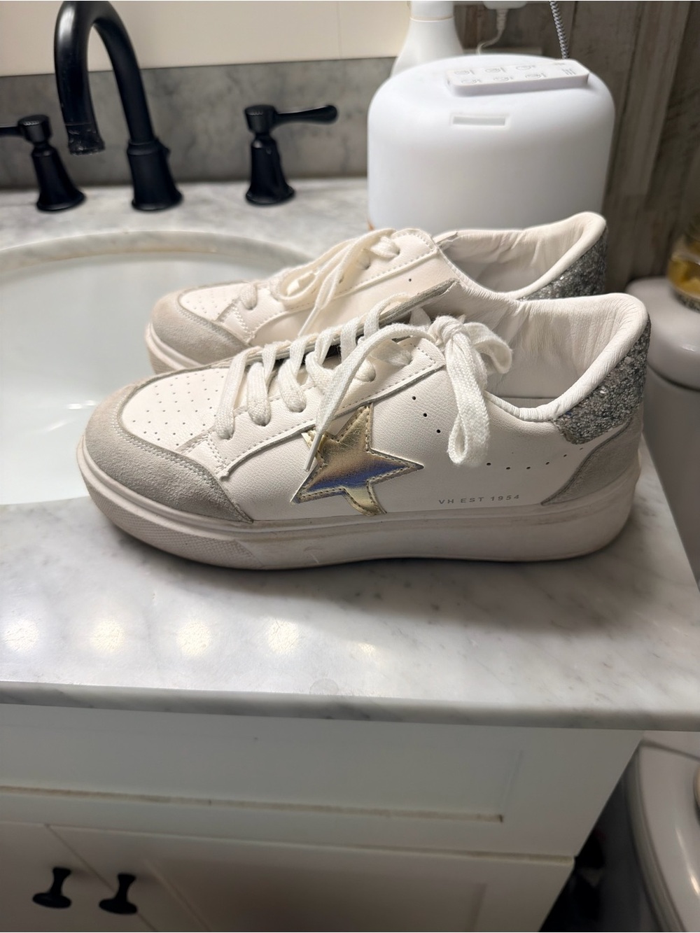 Women’s White Sneaker with Silver Star Accent